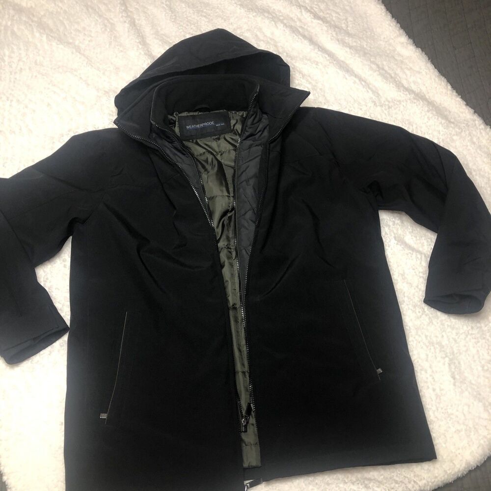 Weatherproof Hooded Jacket Mens M Black Insulated Full Zip Winter Coat Parka EUC
